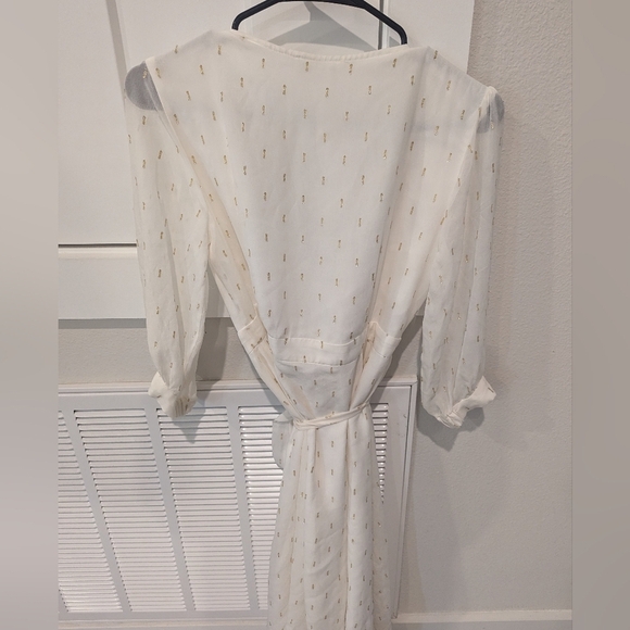 NWT Gaâla Paris Annabelle Silk Chiffon Wrap Midi Dress Ivory Gold Small/Medium - Picture 8 of 11